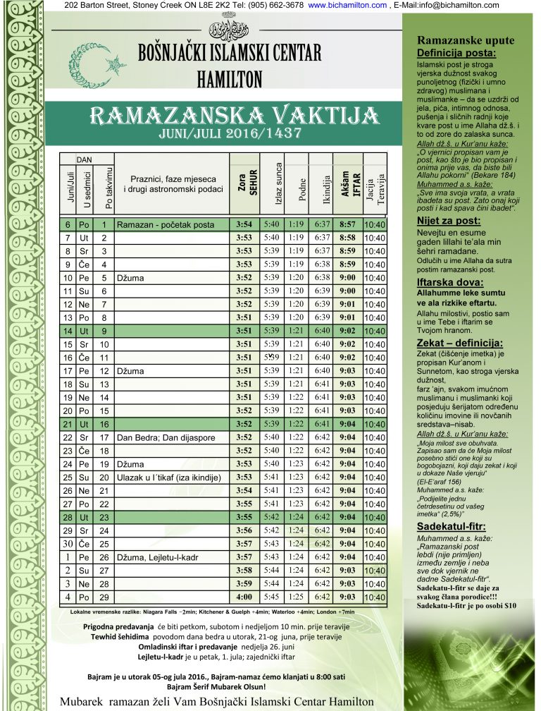 islamic prayer timetable 2016
